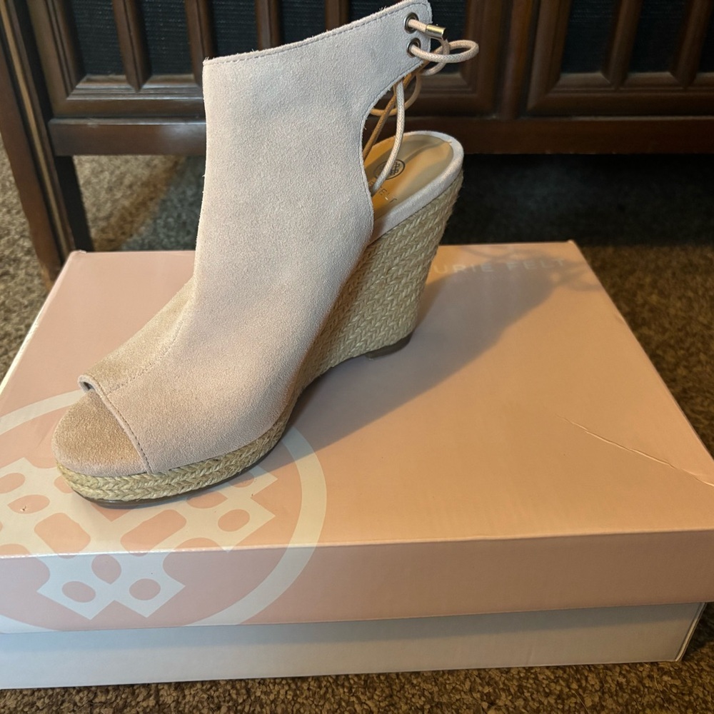 Laurie Felt Cream Peep-Toe Wedges